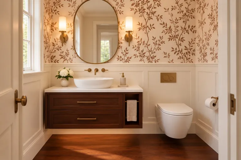 Powder room concept: A small powder room with an elegant finish